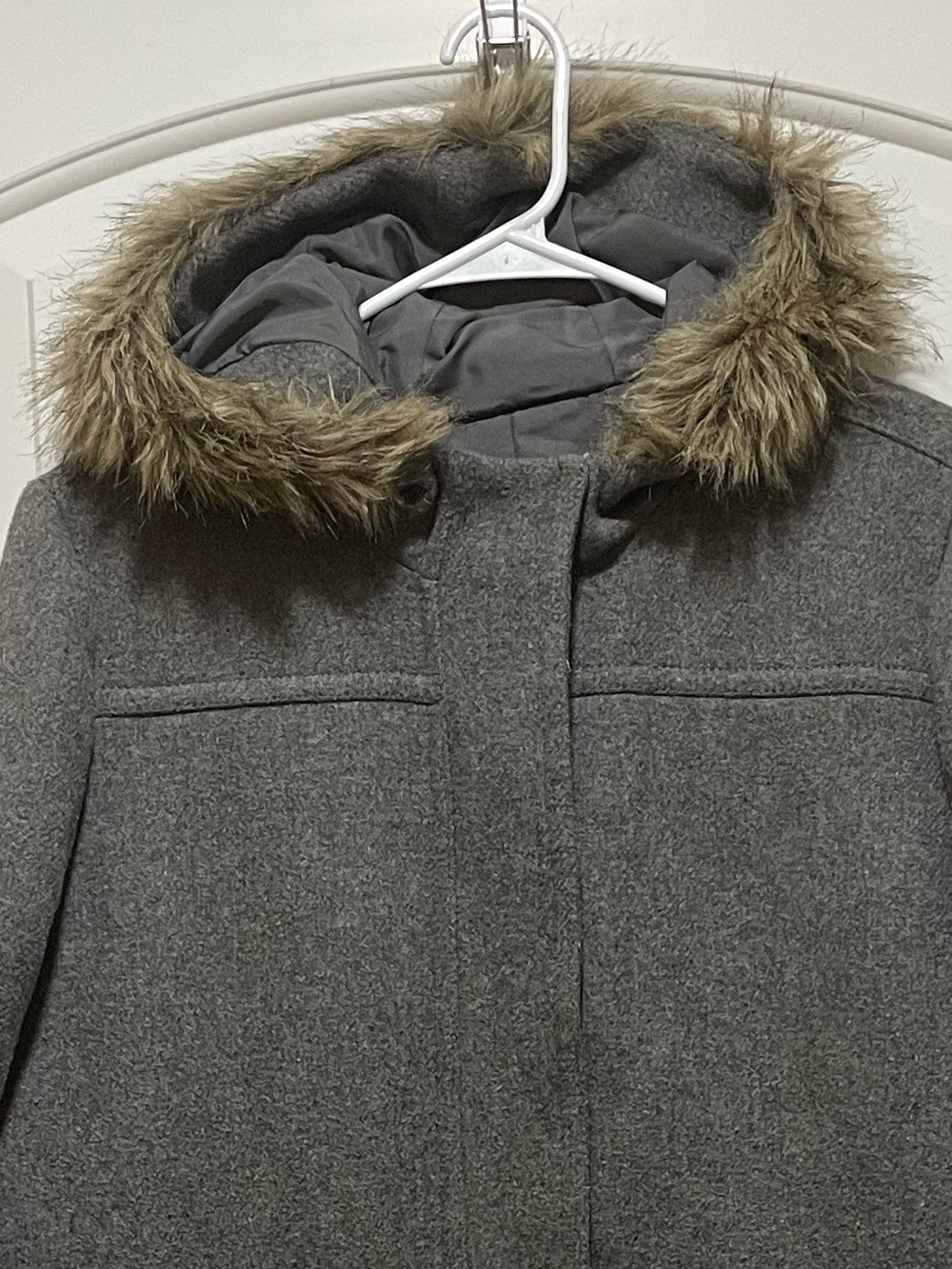J. Crew Mercantile Gray Wool-Blend Faux Fur Hooded Pea Coat Womens Size 18 - Picture 4 of 14